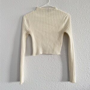 Princess Polly Ribbed Lettuce Trim Mock Neck Crop